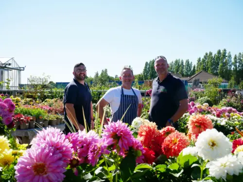 Grimsby Garden Centre team, Craig, Kev and Leigh photographed in outdoor plant area