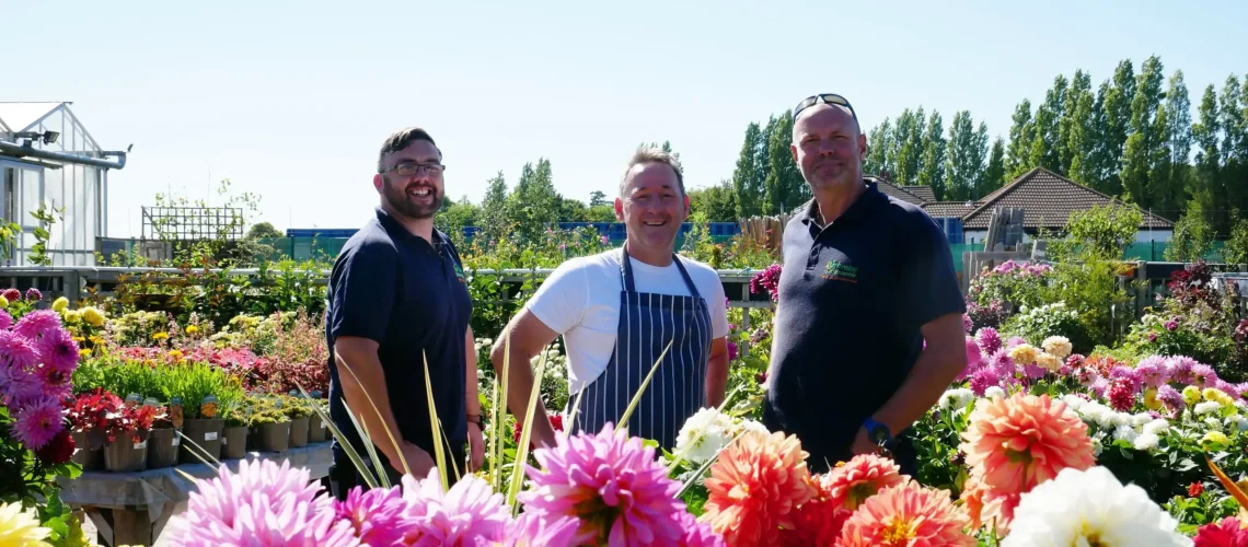 Grimsby Garden Centre team, Craig, Kev and Leigh photographed in outdoor plant area